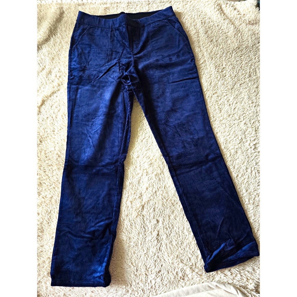 Denim & Co. Tall Smooth Waist Stretch Corduroy Straight Leg Pants Navy L
